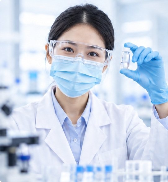 Analyst holding a sample vial in the laboratory