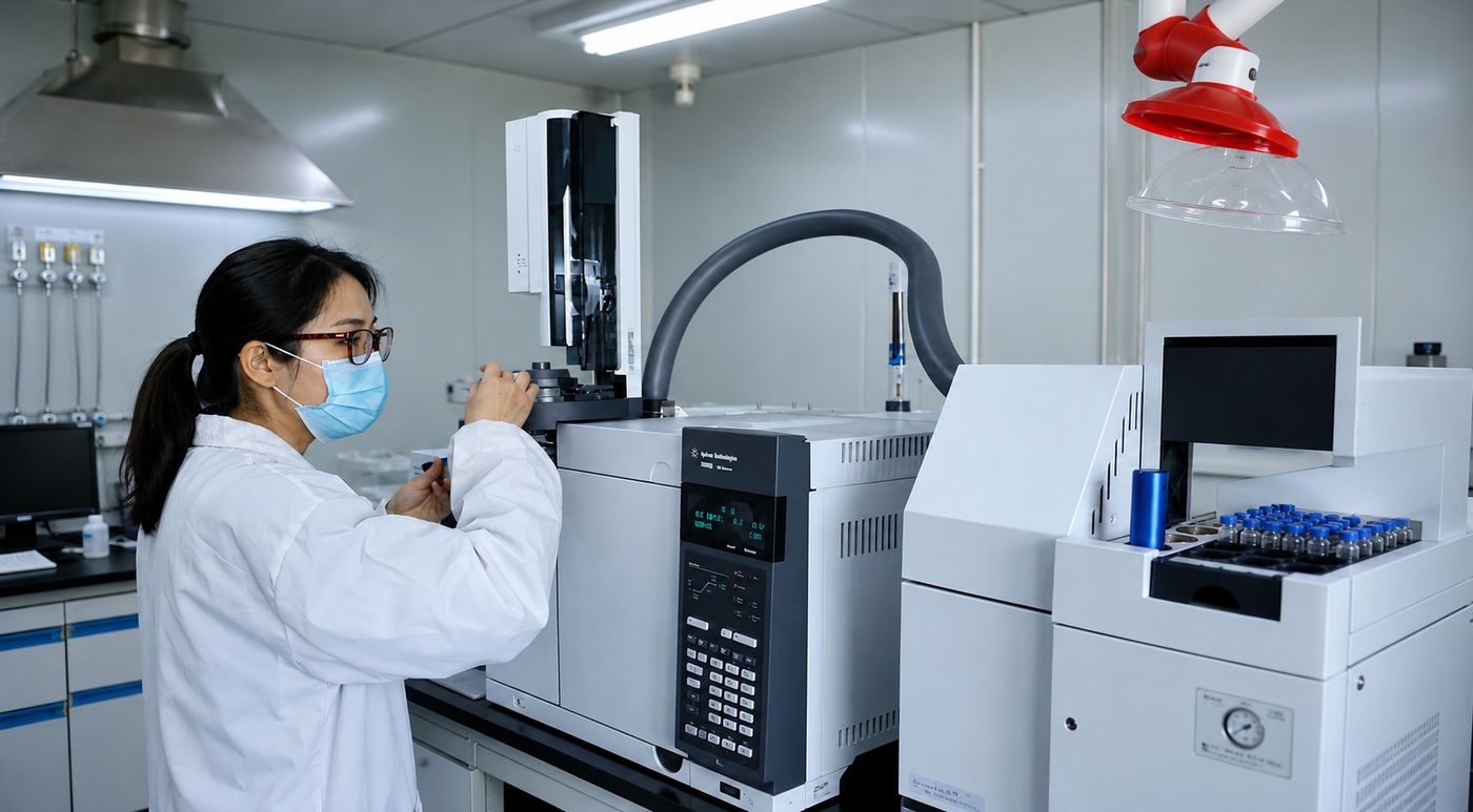 Analyst operating a gas chromatograph in our laboratory